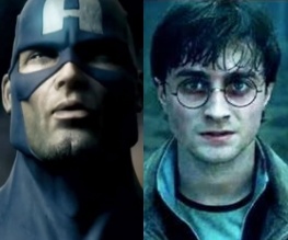 Captain America lobs his big silly shield at Harry Potter